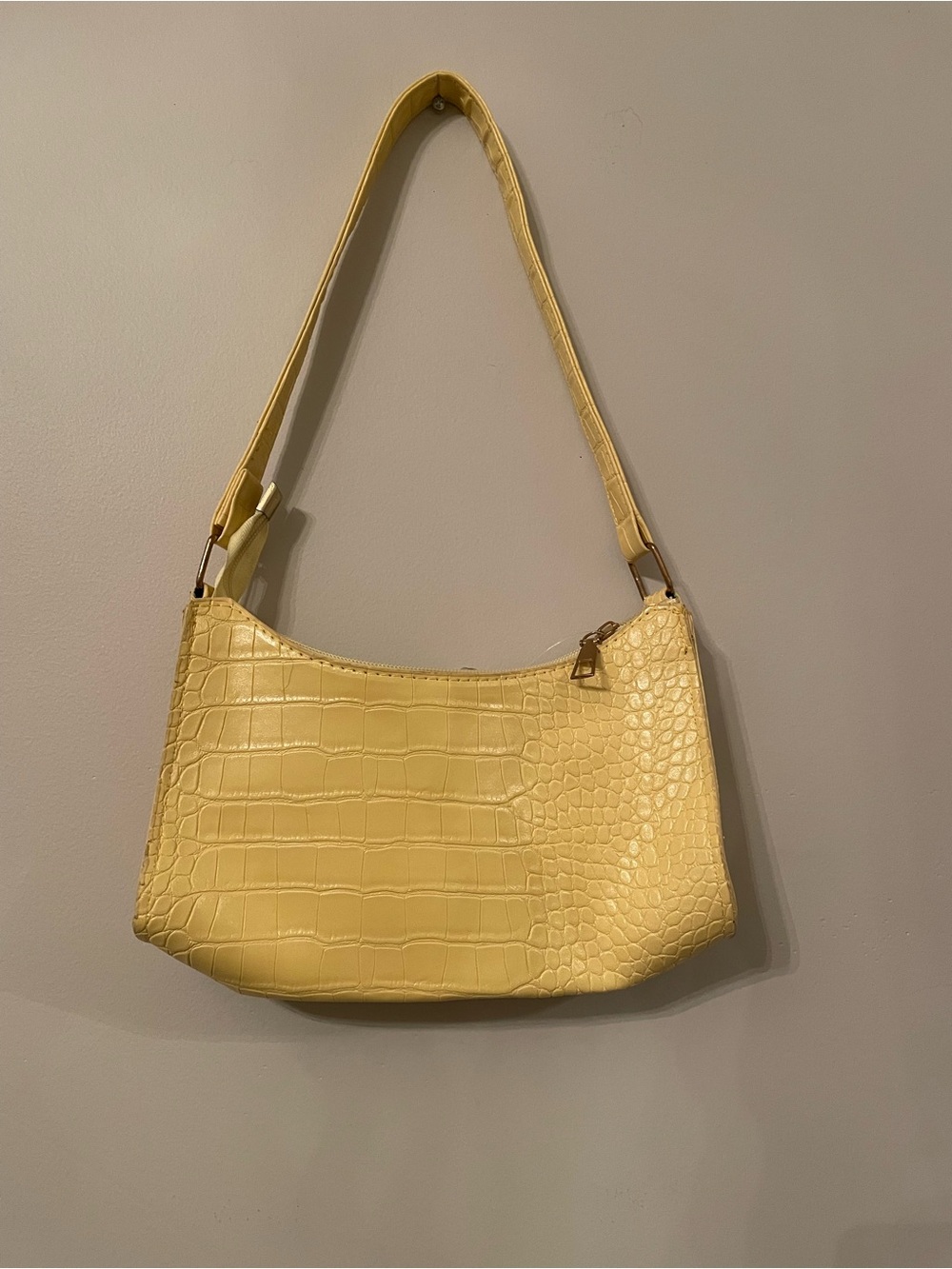 Y2K Butter Yellow Croc Embossed Baguette Shoulder Bag